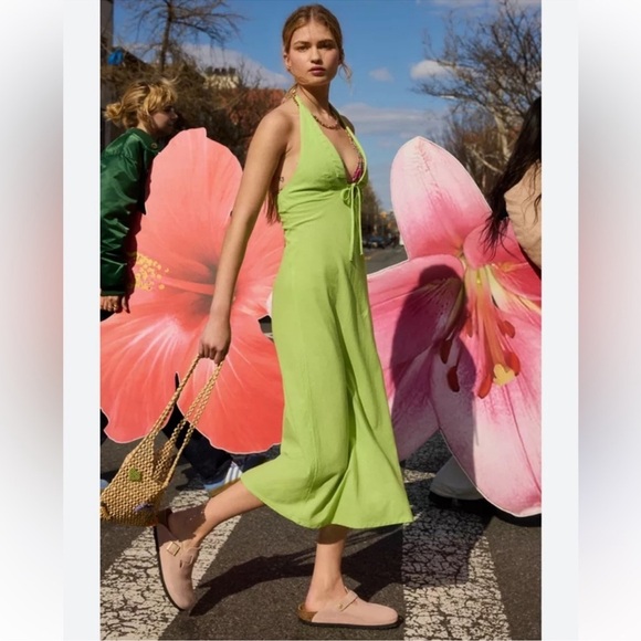 Urban Outfitters BDG Danny Lime Green Halter Dress Size Large New - Picture 1 of 14